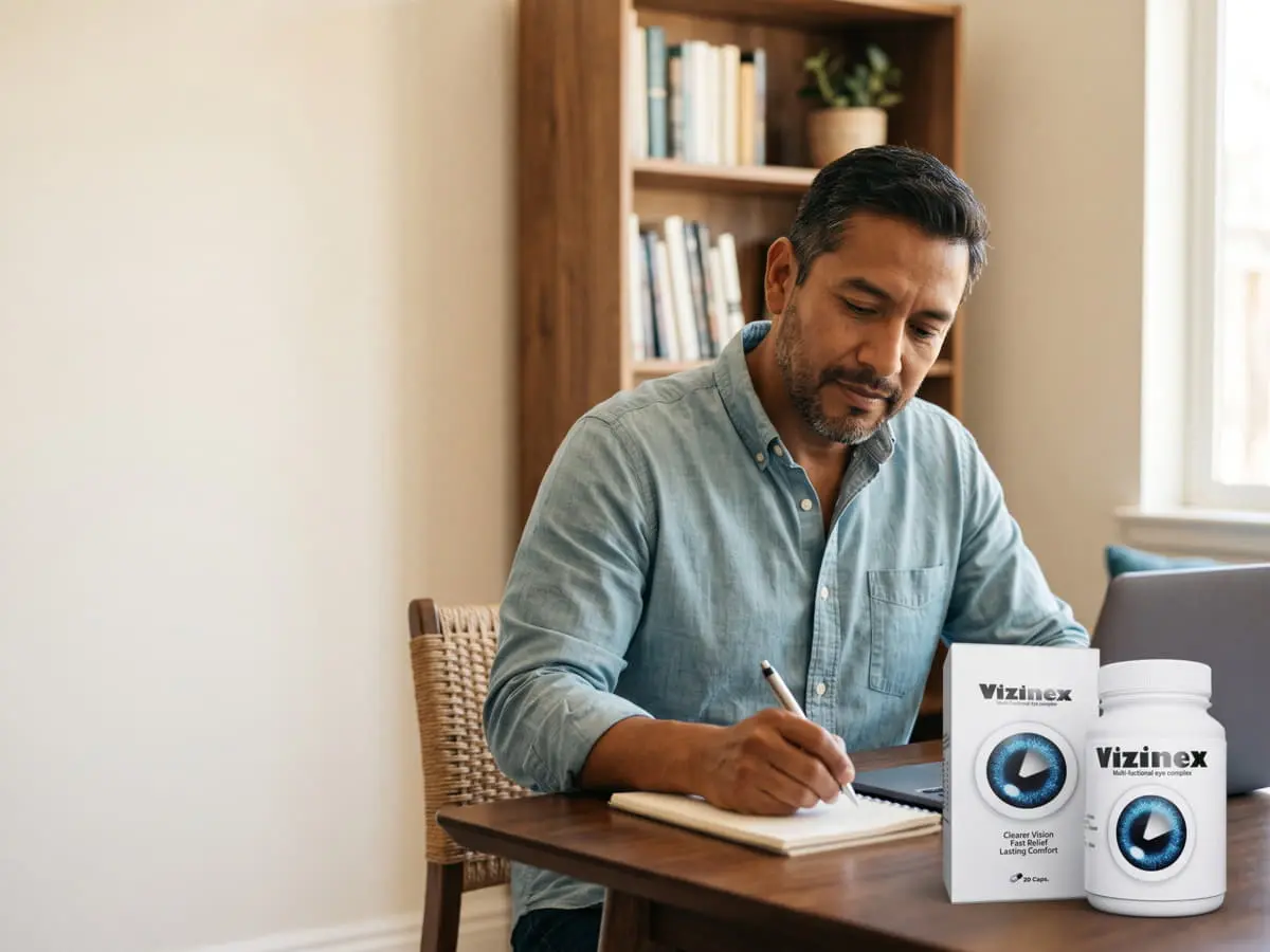 Vizinex México: hombre trabajando en casa con Vizinex en el escritorio