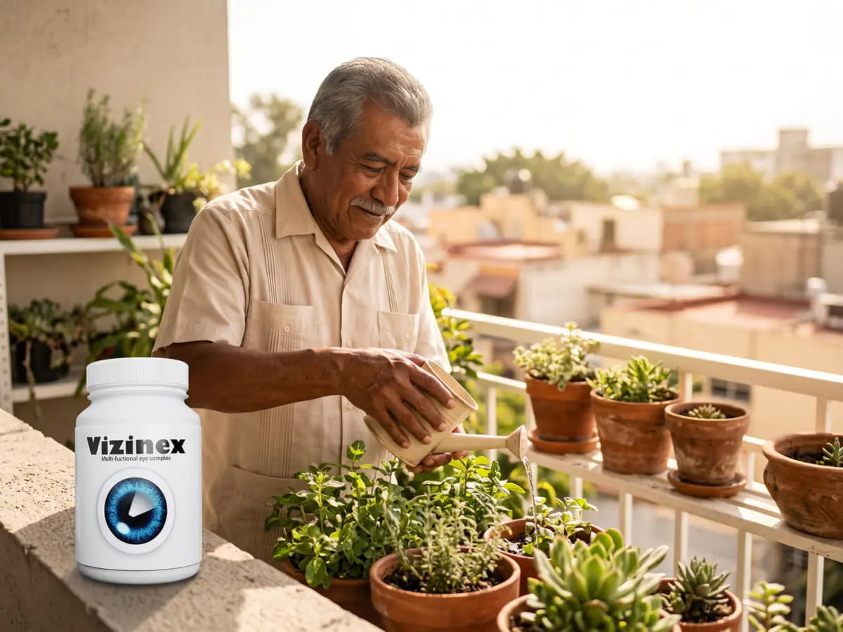 Vizinex México: hombre en el balcón con plantas y Vizinex